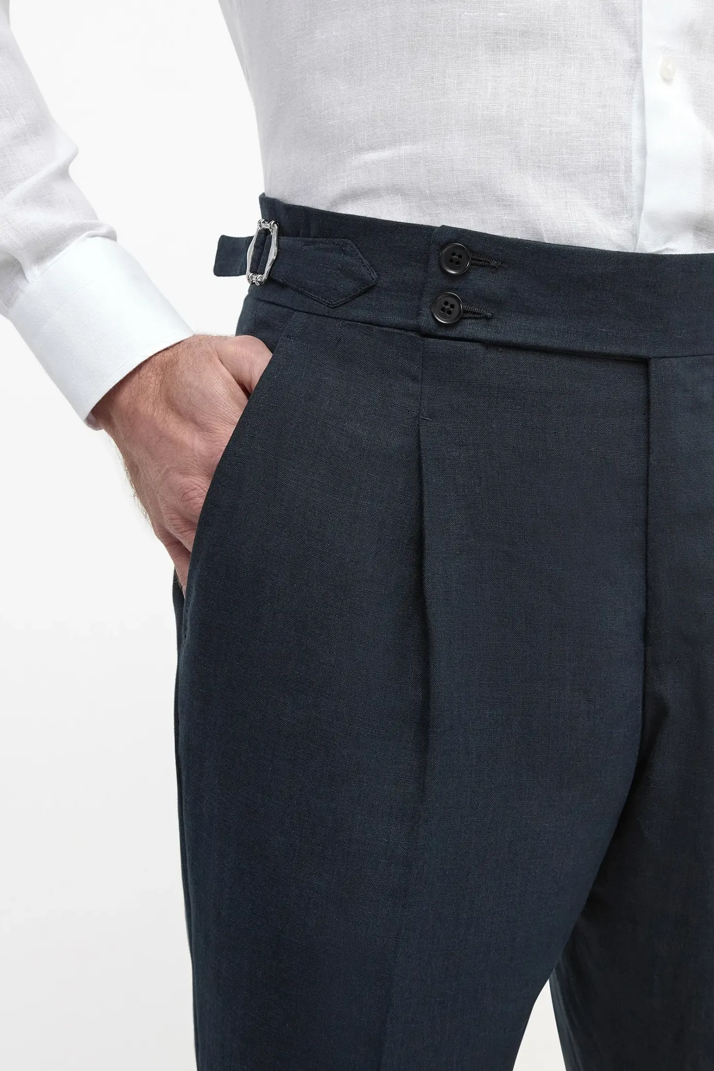 Pantalon Soragna en lin bleu marine - Made in Italy