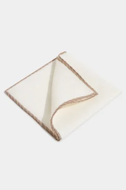 Pochette en lin blanc avec bordures taupe et beige - Made in Italy