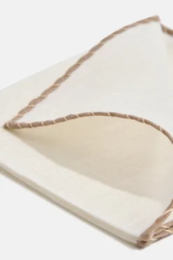 Pochette en lin blanc avec bordures taupe et beige - Made in Italy