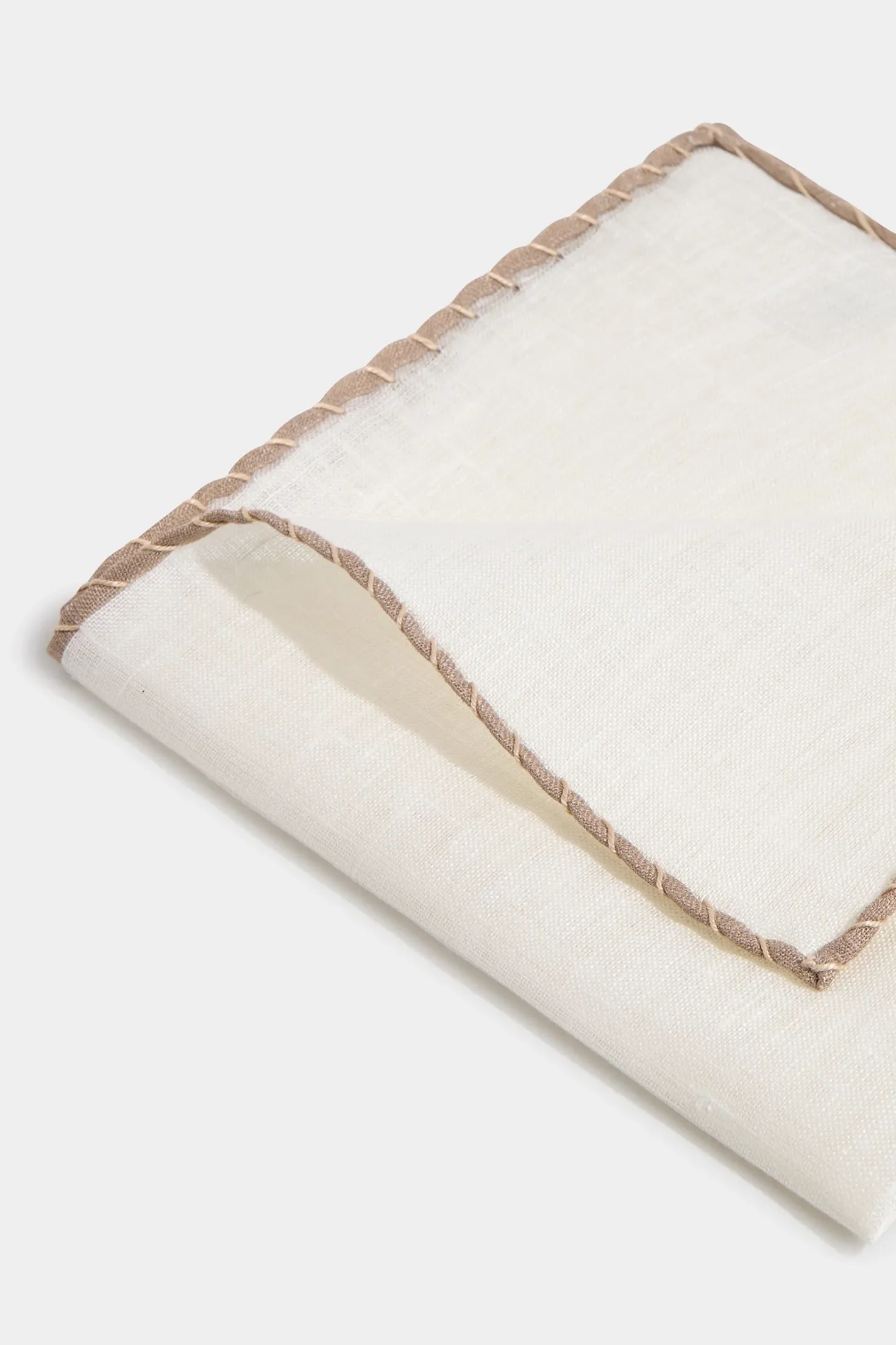 Pochette en lin blanc avec bordures taupe et beige - Made in Italy