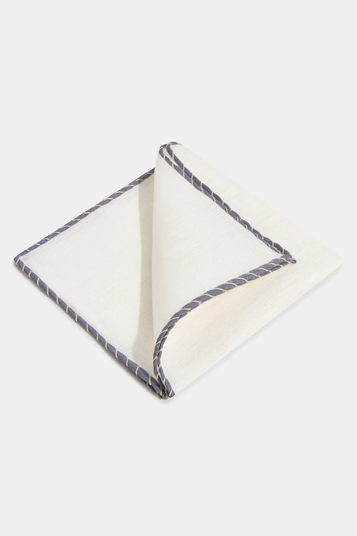 Pochette en lin blanc avec bordures grise et beige - Made in Italy