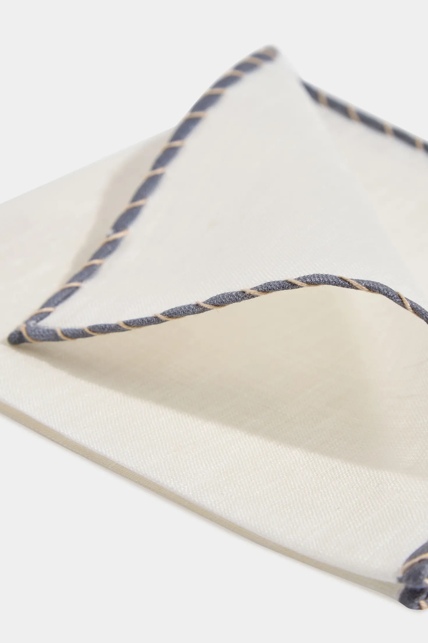 Pochette en lin blanc avec bordures grise et beige - Made in Italy