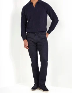 Polo bleu côtelé en mélange cachemire – Made in Italy