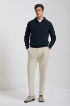Polo bleu en laine et cachemire - Made in Italy