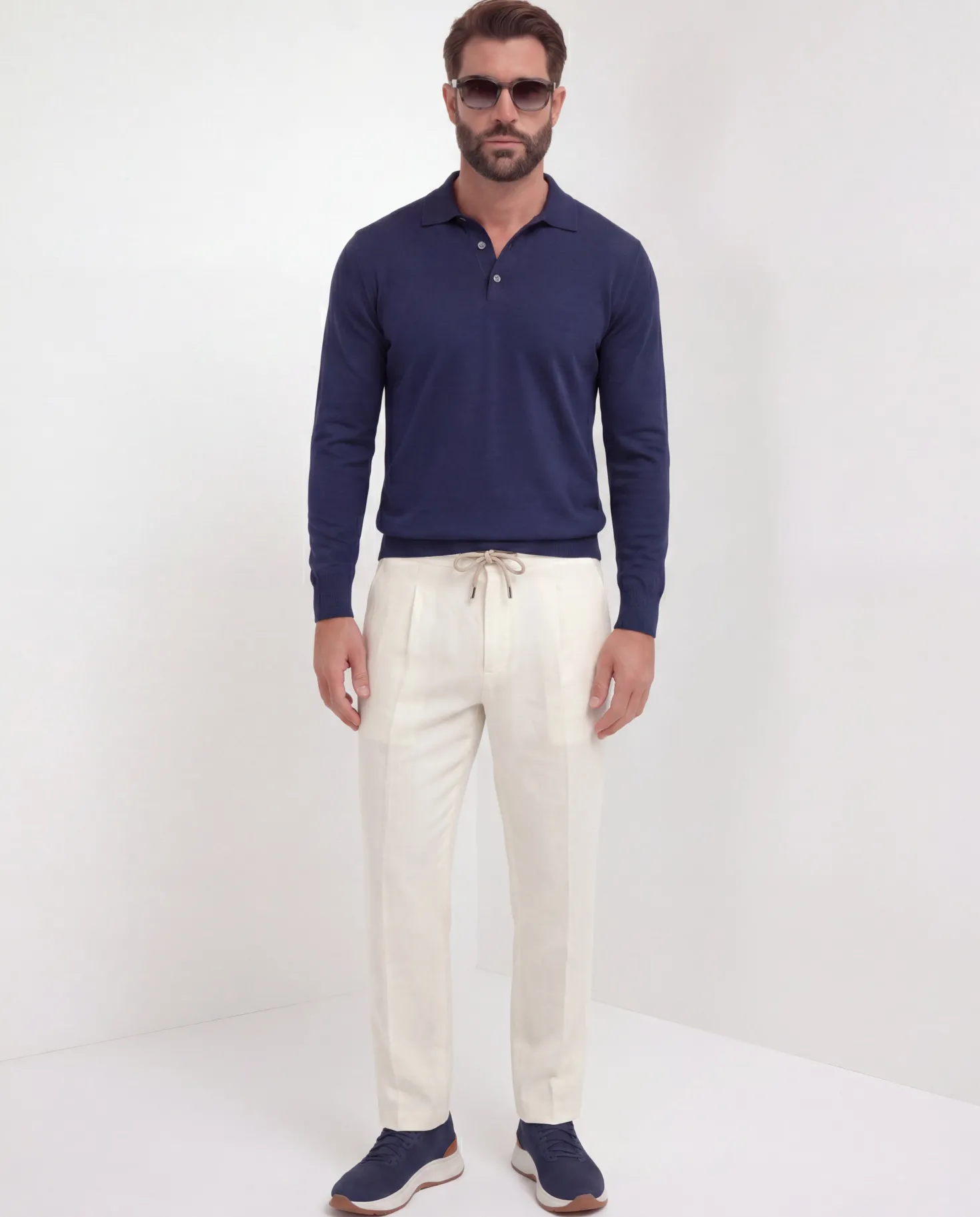Polo bleu à manches longues - Made in Italy