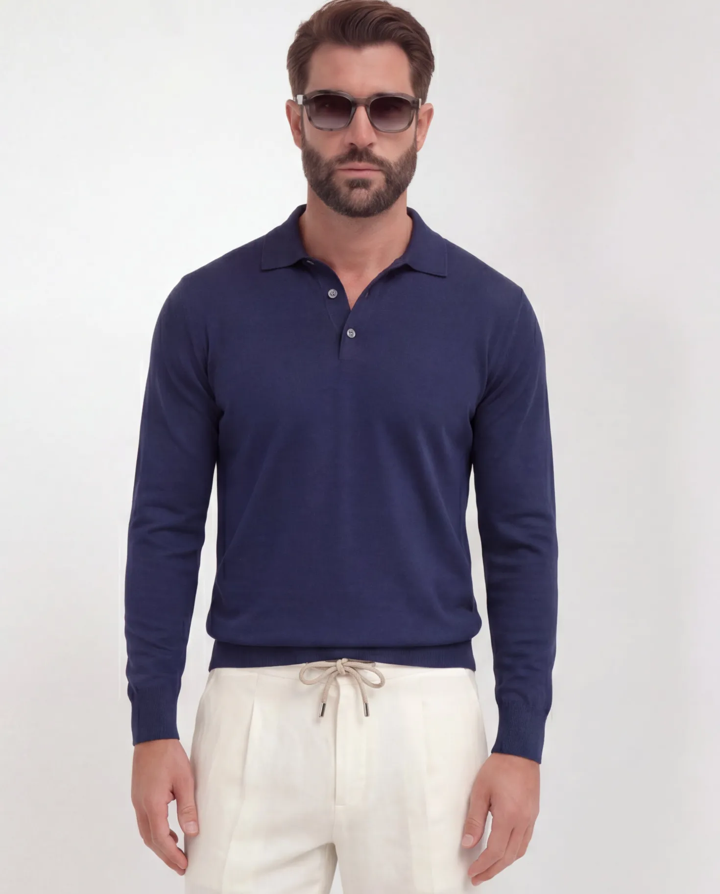 Polo bleu à manches longues - Made in Italy