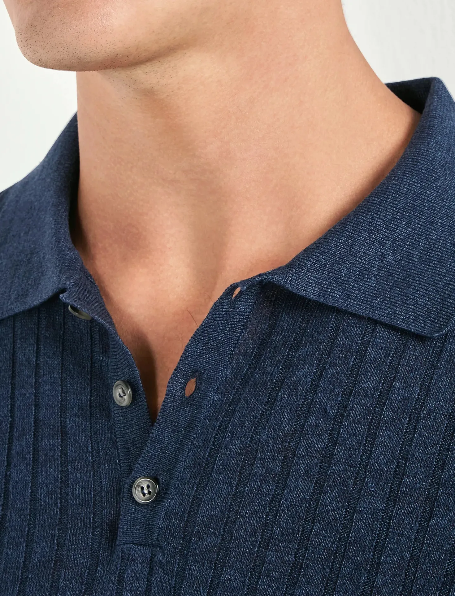 Polo côtelé en coton et lin bleu - Made in Italy