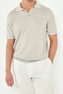 Polo côtelé en coton et lin écru - Made in Italy
