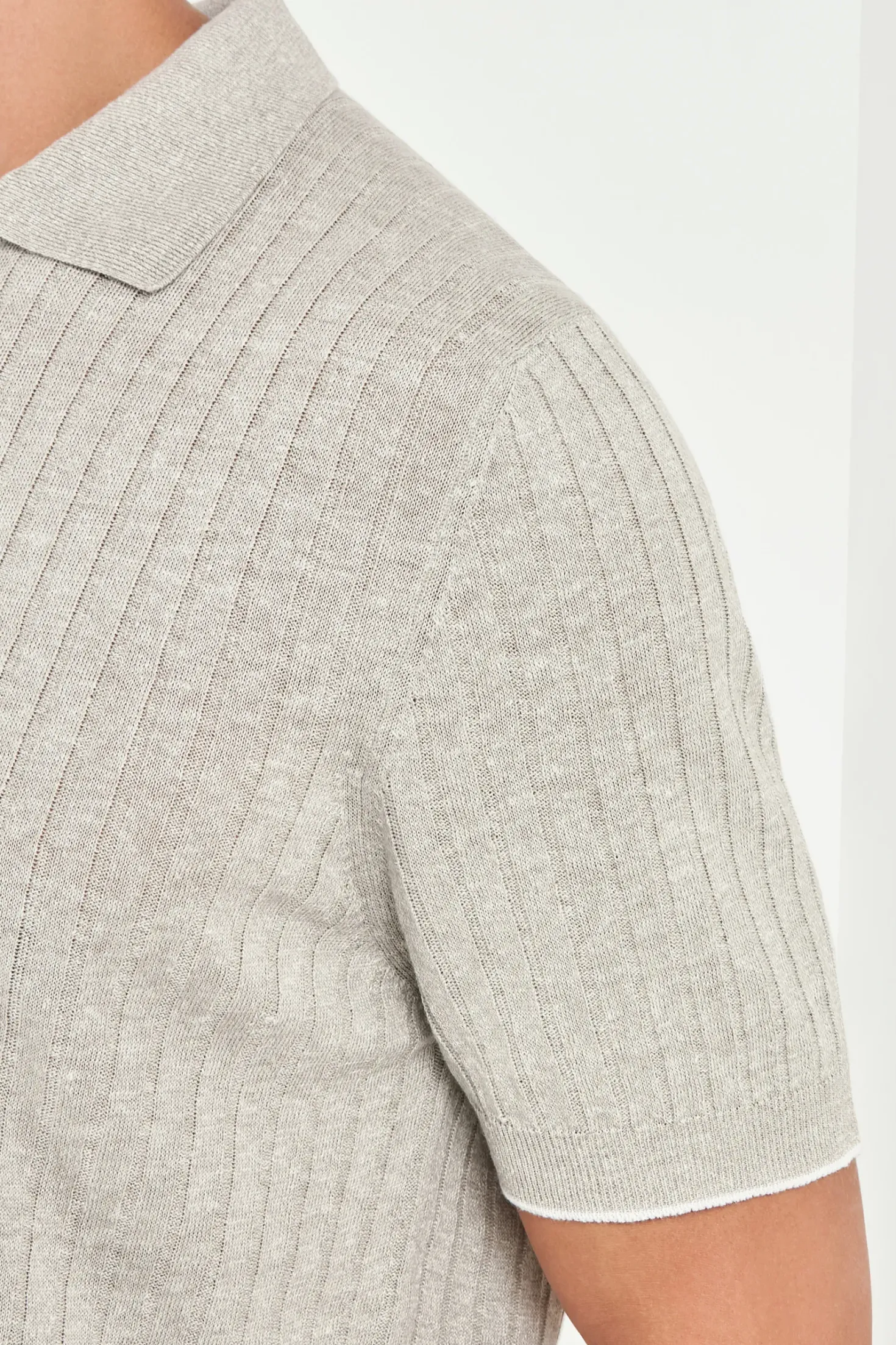Polo côtelé en coton et lin écru - Made in Italy