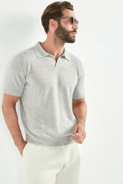 Polo en coton et lin gris clair - Made in Italy