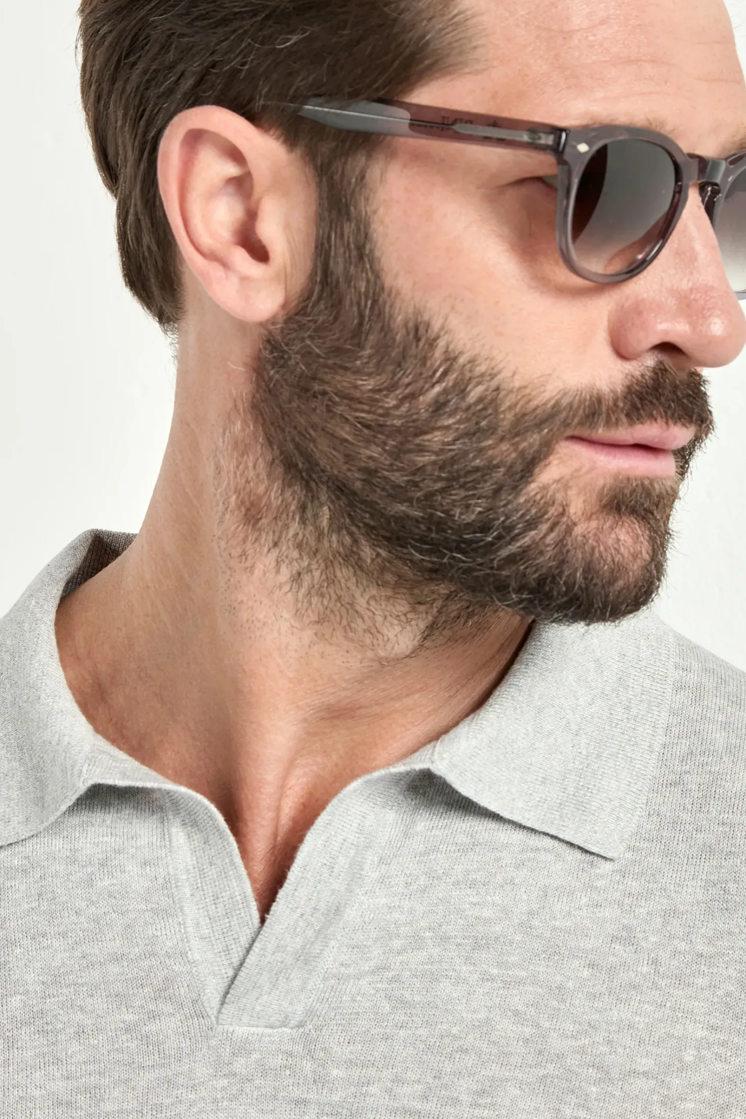 Polo en coton et lin gris clair - Made in Italy