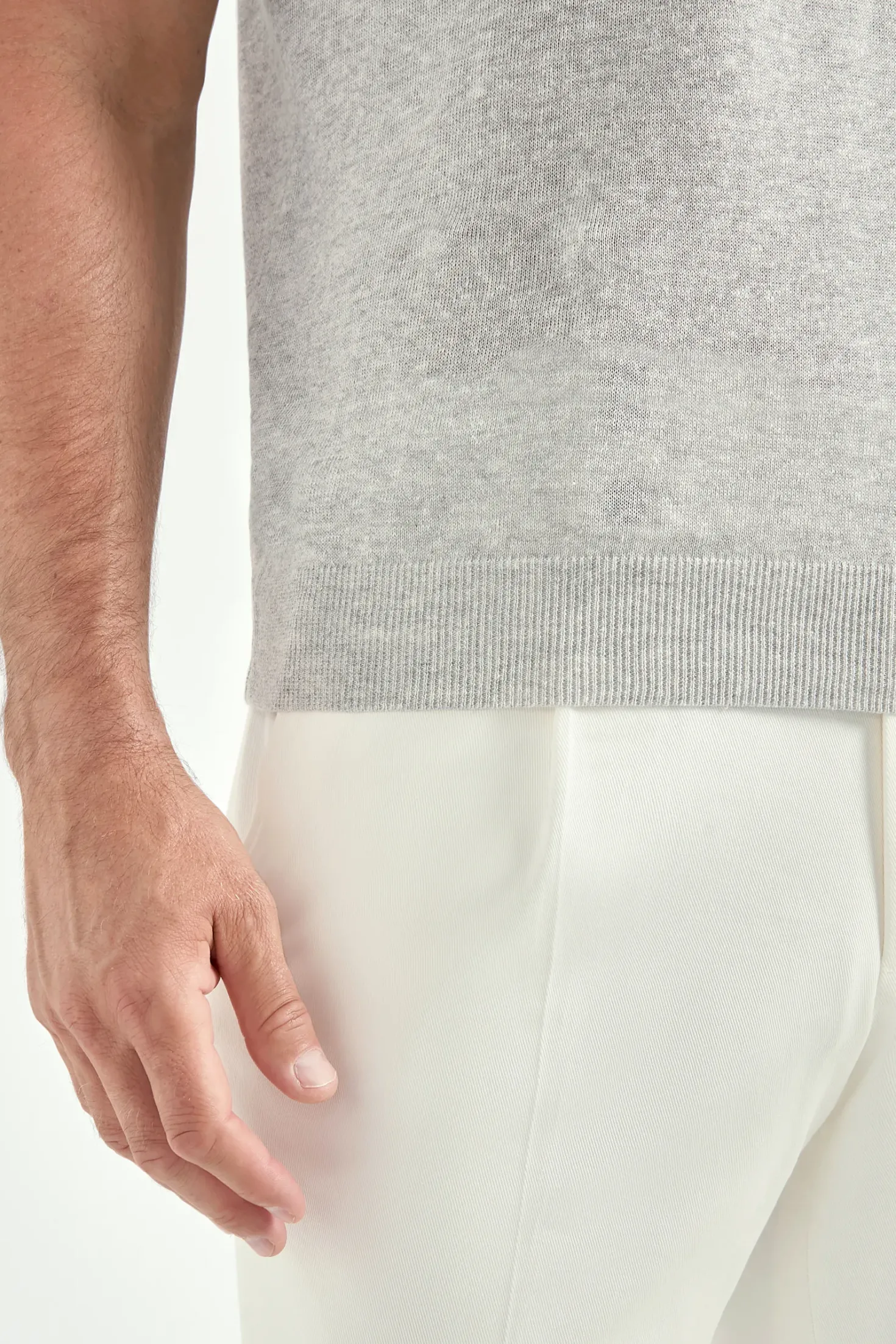 Polo en coton et lin gris clair - Made in Italy