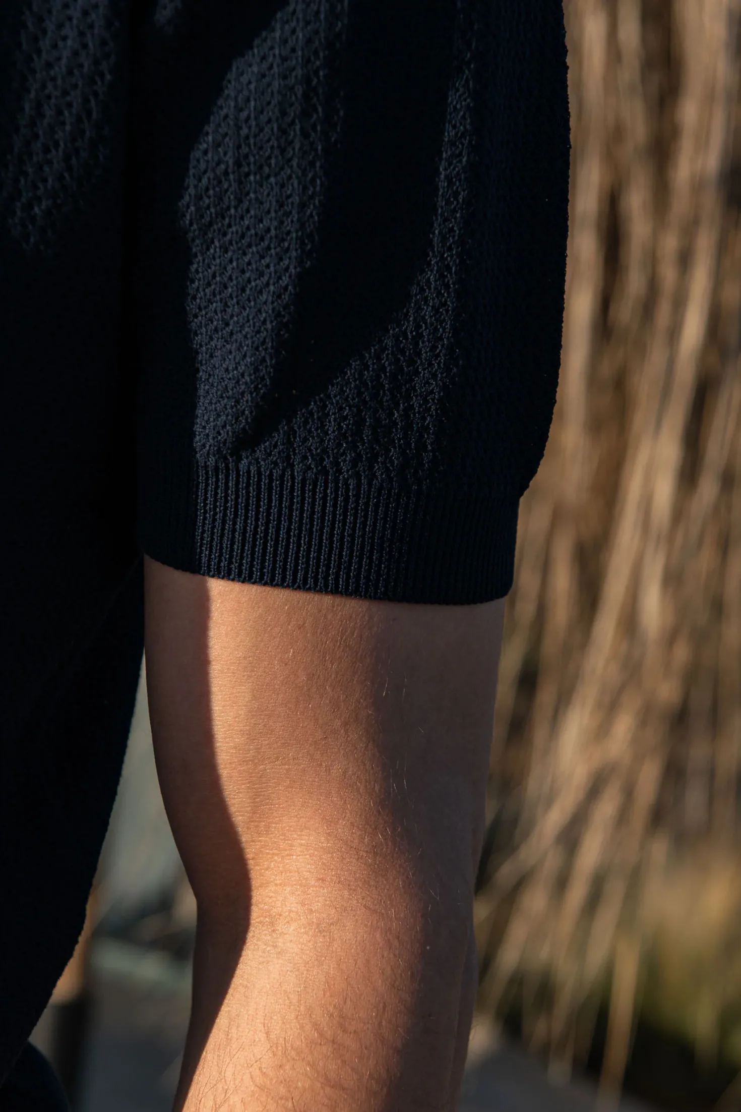 Polo en maille texturée bleu avec zip - Made in Italy