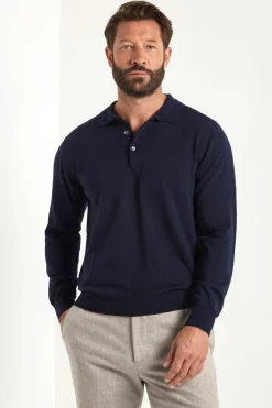 Polo en mérinos bleu - Made in Italy