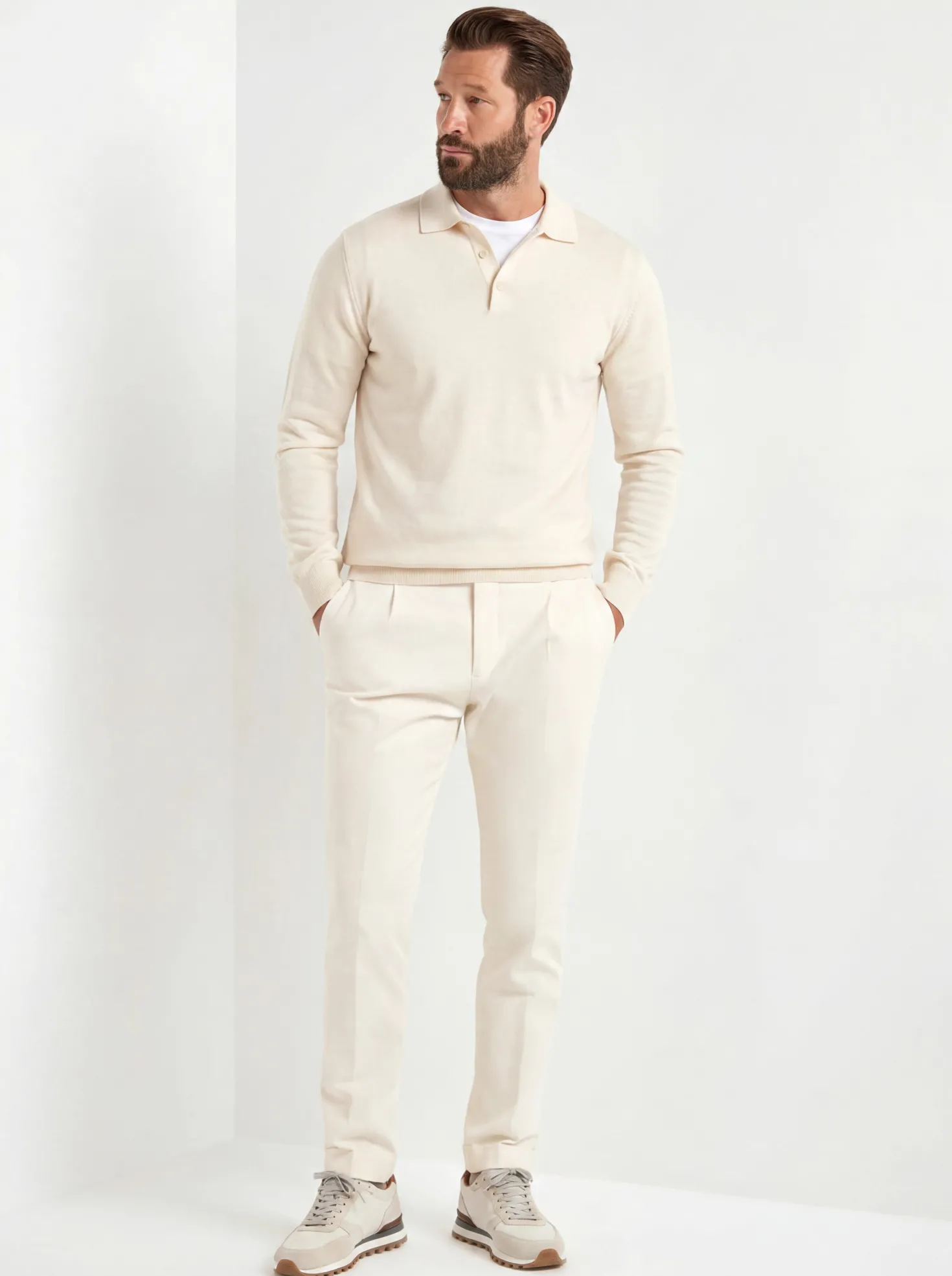 Polo en mérinos crème – Made in Italy