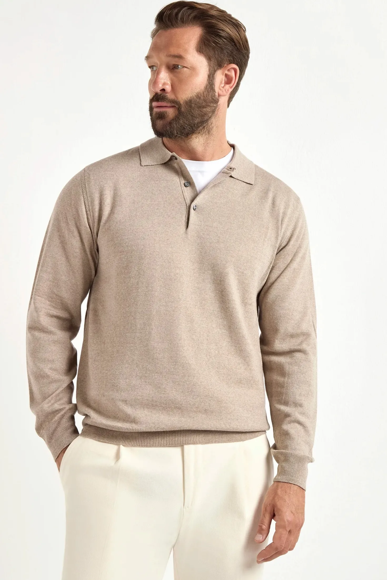 Polo en mérinos taupe – Made in Italy