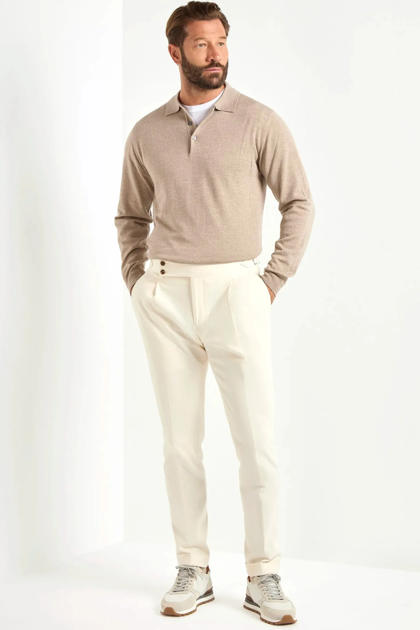 Polo en mérinos taupe – Made in Italy