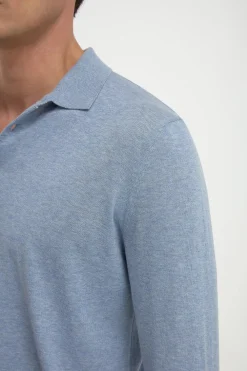 Polo à manches longues bleu clair - Made in Italy