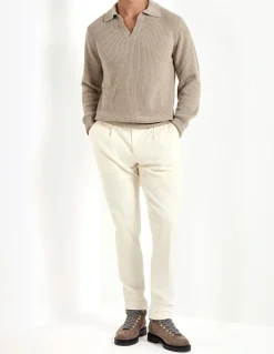 Polo taupe côtelé en mélange cachemire – Made in Italy
