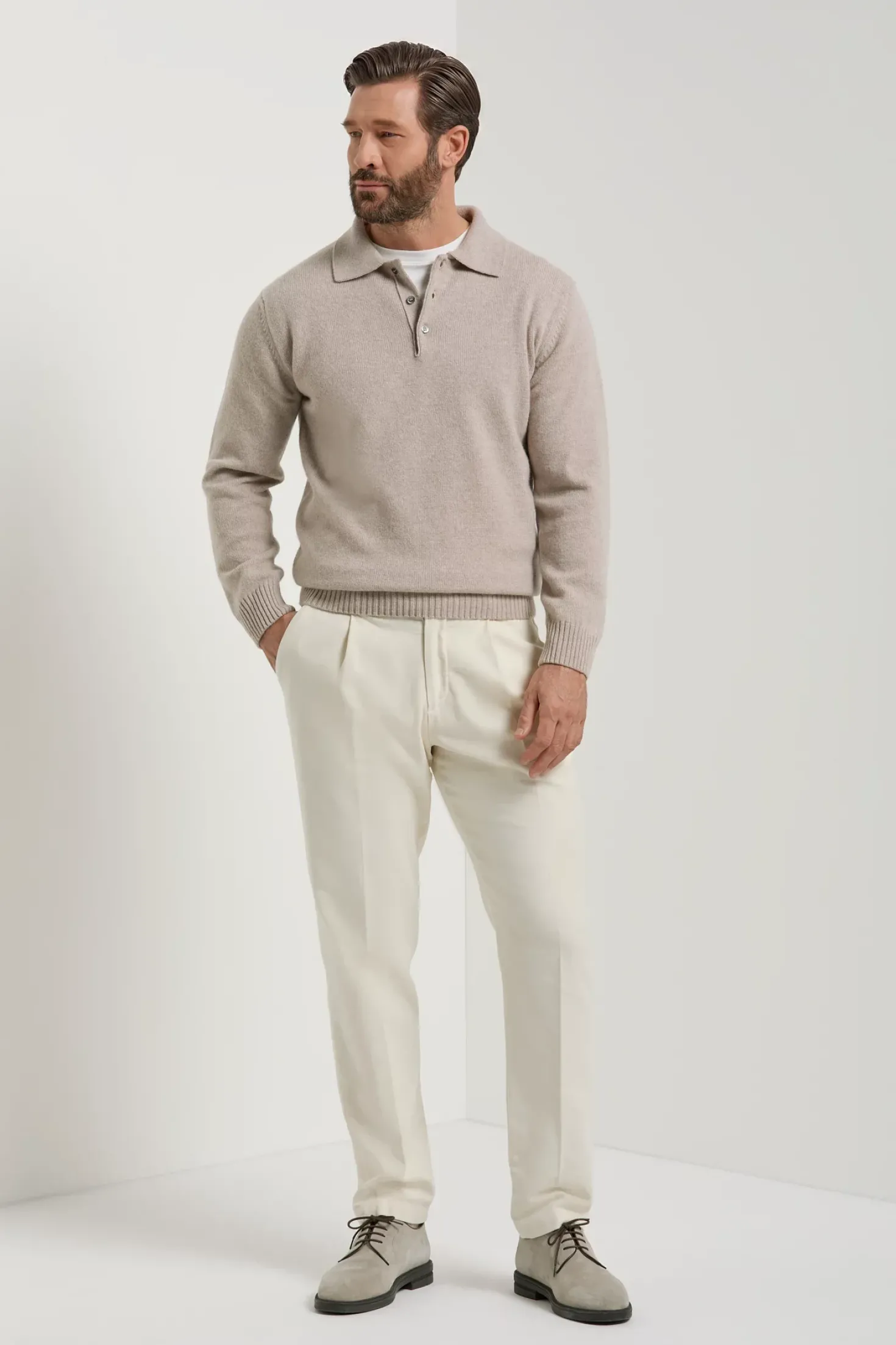 Polo taupe en laine et cachemire - Made in Italy
