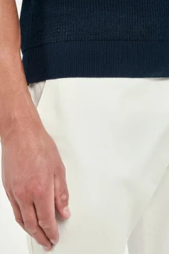 Polo zippé côtelé bleu - Made in Italy