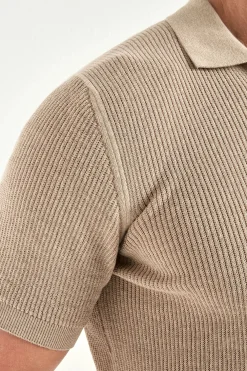 Polo zippé côtelé taupe - Made in Italy