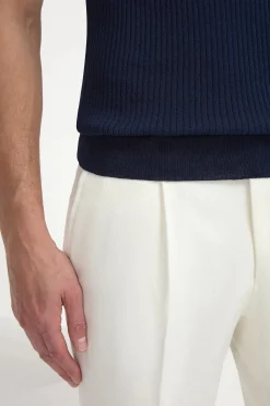 Polo zippé en fines côtes bleu - Made in Italy