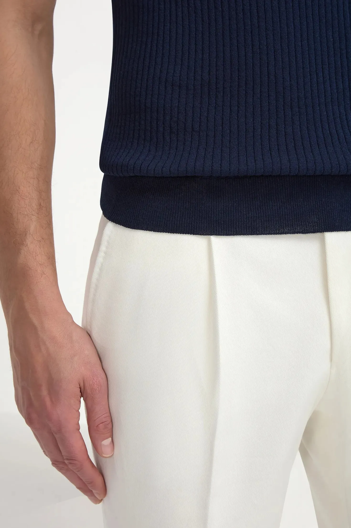 Polo zippé en fines côtes bleu - Made in Italy