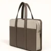Porte-documents en toile et cuir sable - Made in Italy