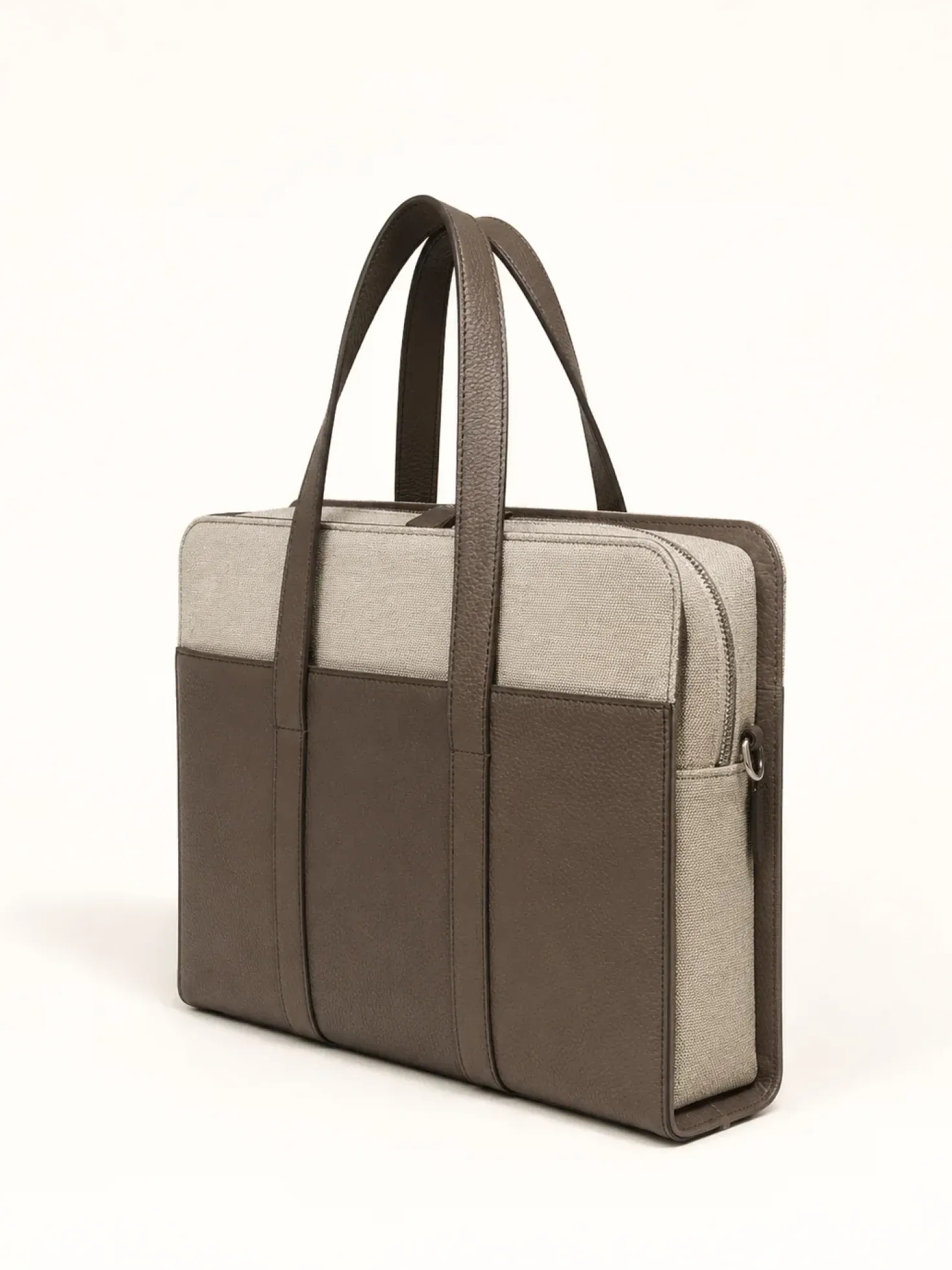 Porte-documents en toile et cuir sable - Made in Italy