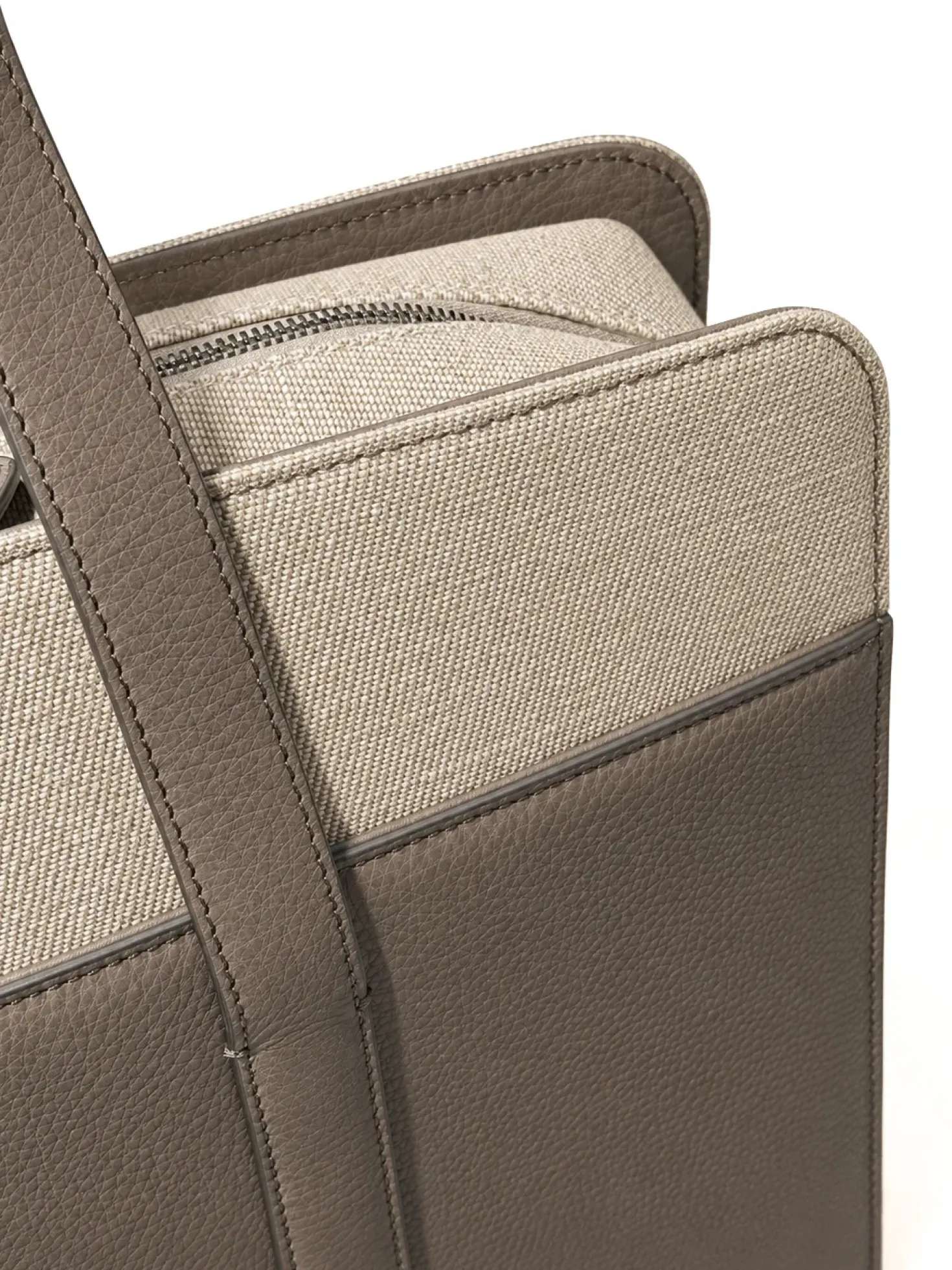 Porte-documents en toile et cuir sable - Made in Italy