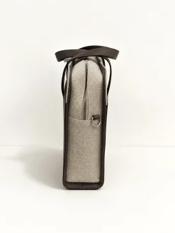 Porte-documents en toile et cuir sable - Made in Italy