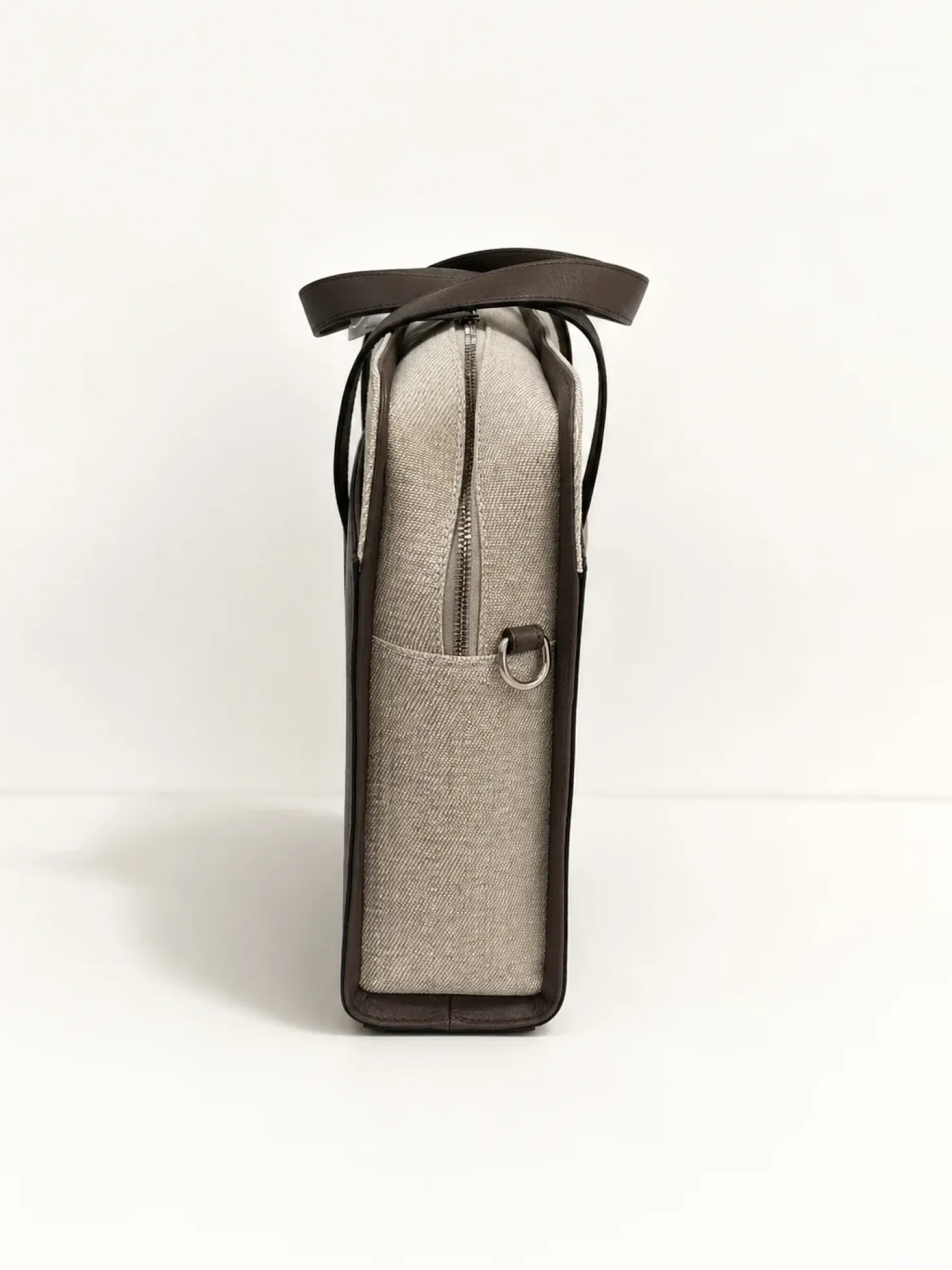 Porte-documents en toile et cuir sable - Made in Italy