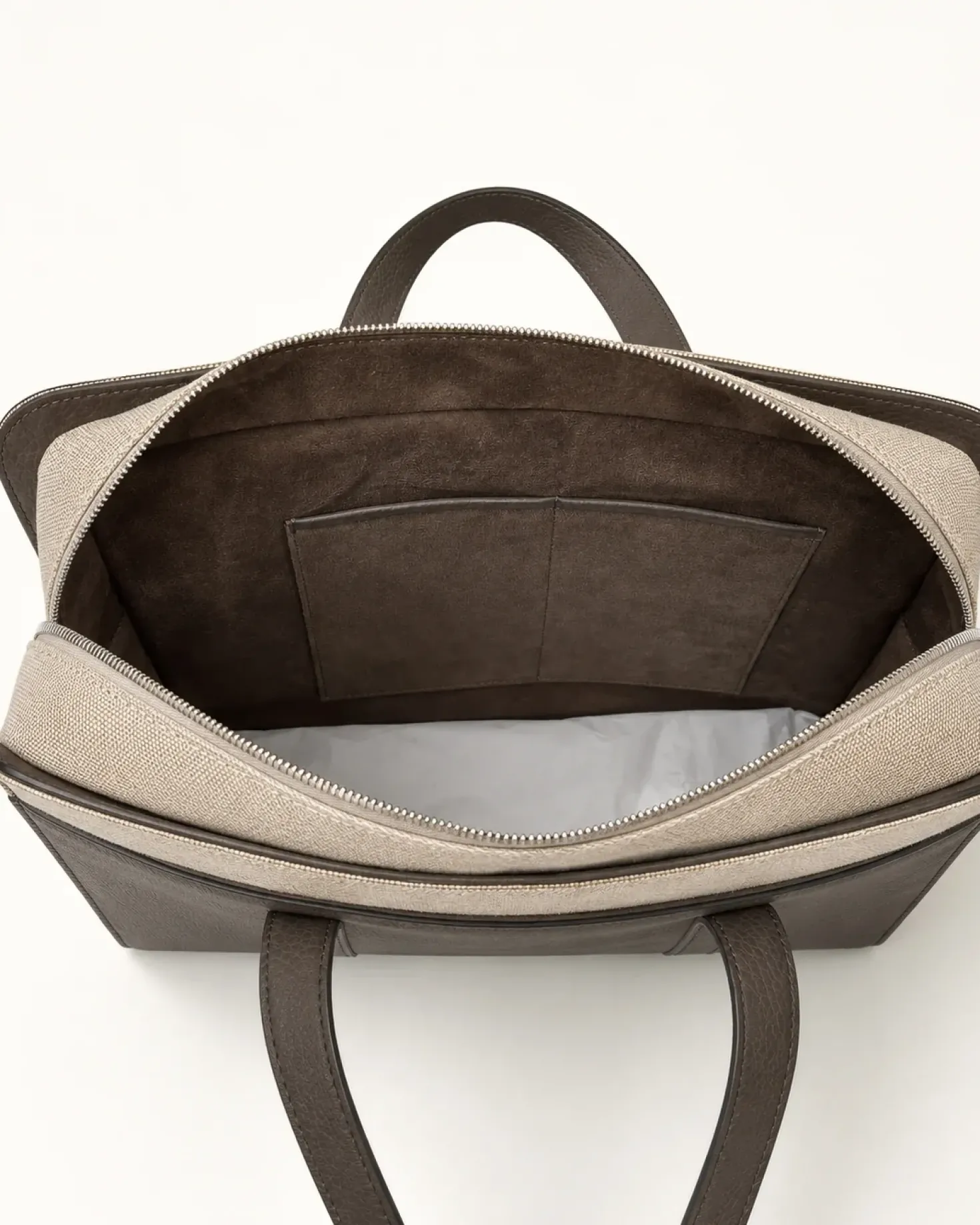 Porte-documents en toile et cuir sable - Made in Italy