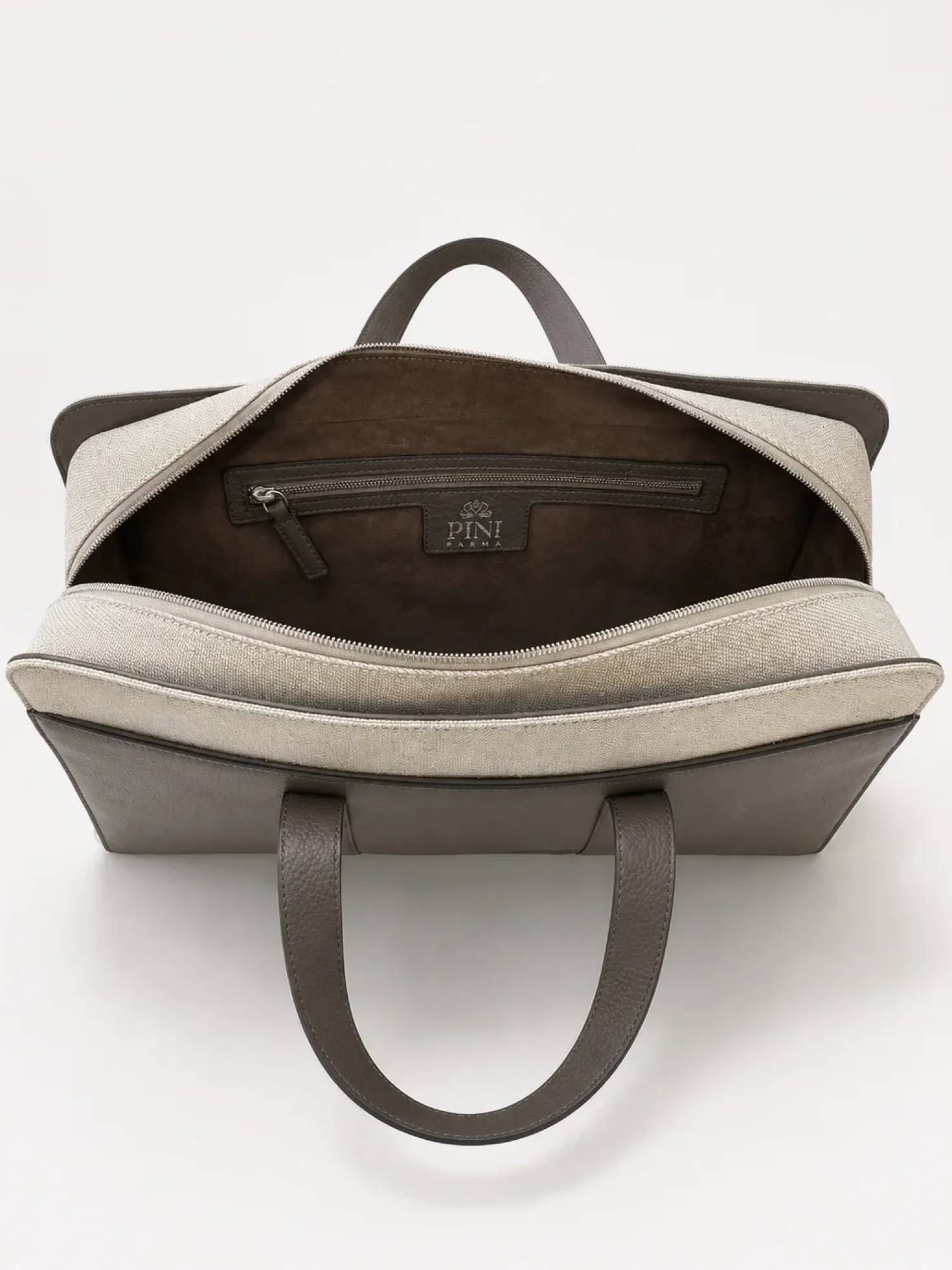 Porte-documents en toile et cuir sable - Made in Italy