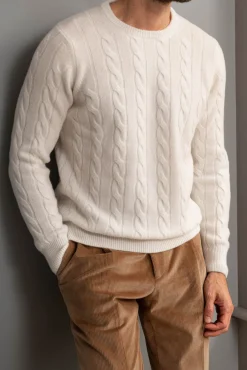 Pull blanc en maille torsadée – Made in Italy