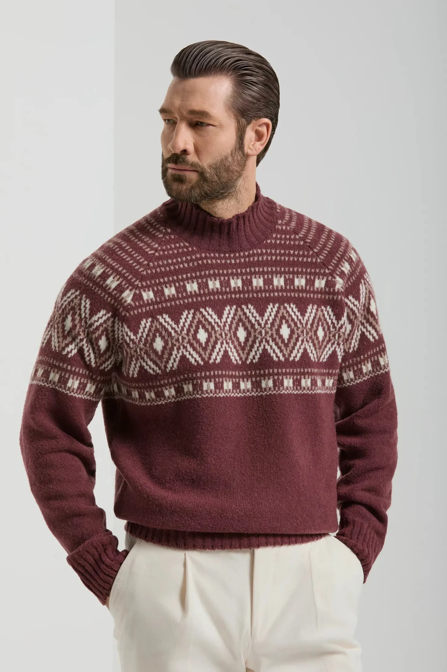 Pull à col montant bordeaux - Made in Italy