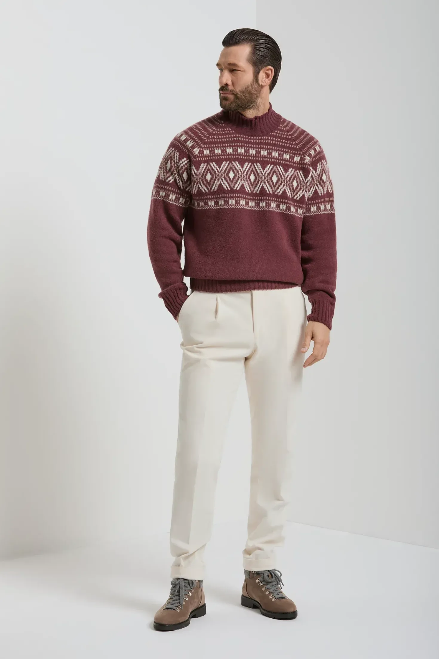 Pull à col montant bordeaux - Made in Italy