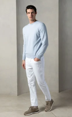 Pull col rond en cachemire bleu clair – Made in Italy