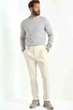 Pull col rond en cachemire gris glace – Made in Italy