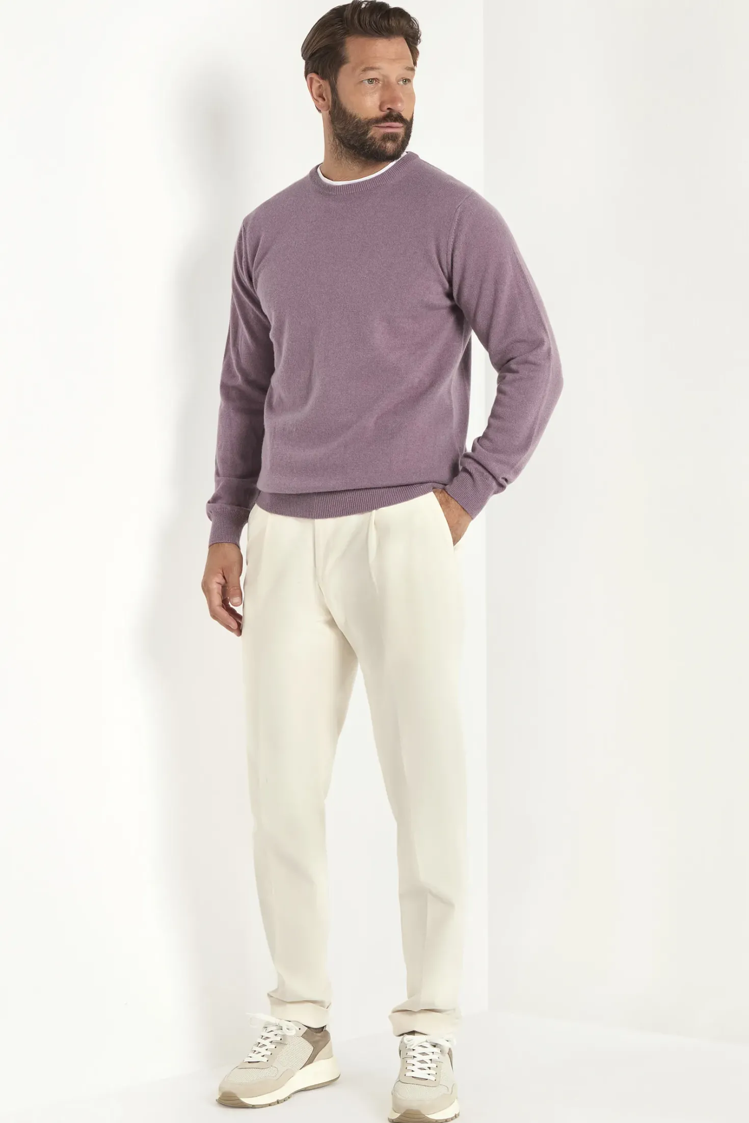 Pull col rond en cachemire prune – Made in Italy