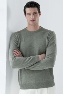 Pull col rond en cachemire Sauge – Made in Italy