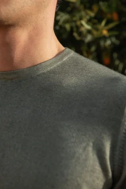 Pull col rond en cachemire ultraléger vert – Made in Italy