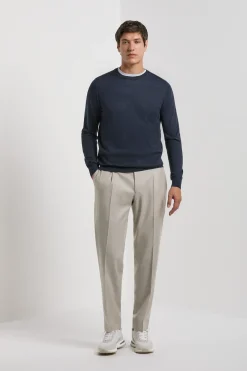 Pull col rond en laine et soie bleu - Made in Italy