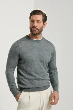 Pull col rond en laine et soie gris - Made in Italy