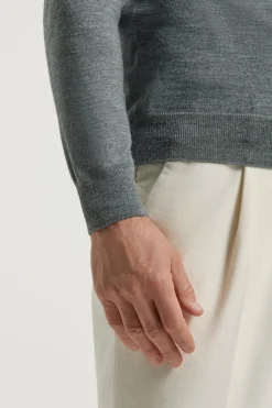 Pull col rond en laine et soie gris - Made in Italy