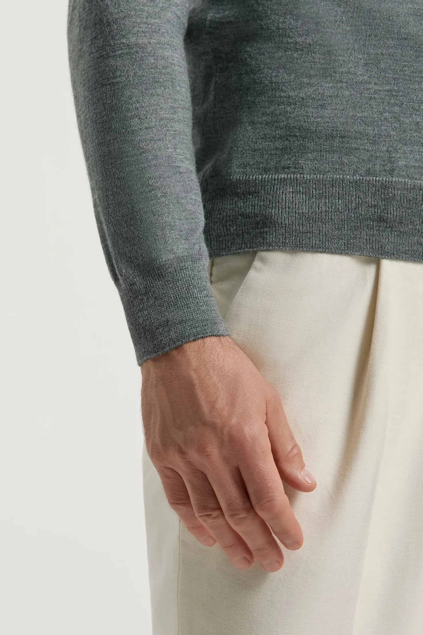 Pull col rond en laine et soie gris - Made in Italy