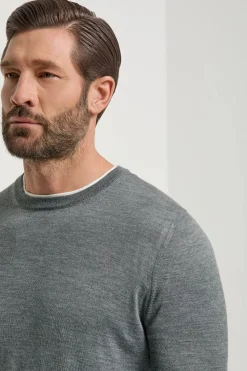 Pull col rond en laine et soie gris - Made in Italy