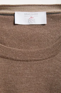 Pull col rond en laine et soie noisette - Made in Italy