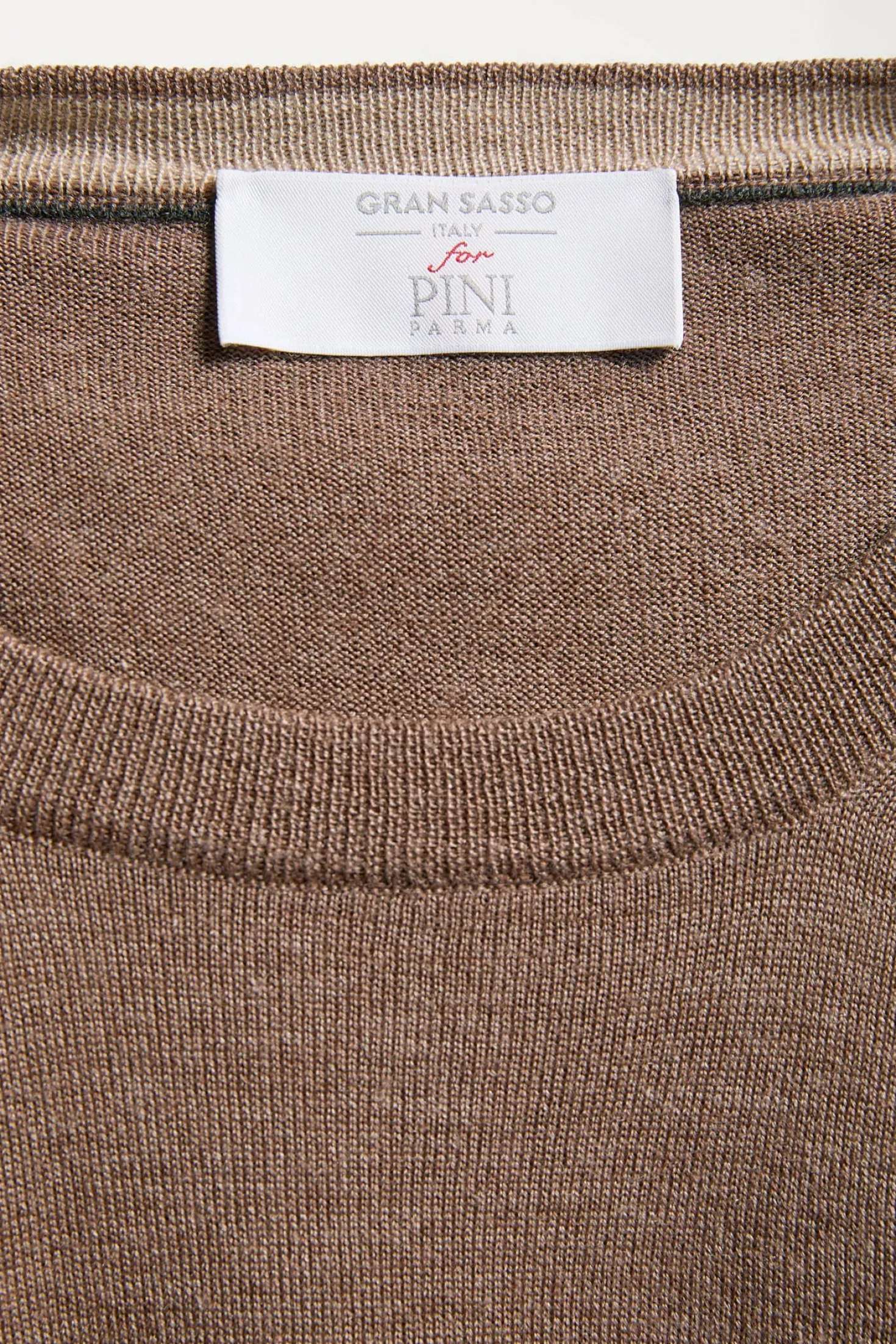 Pull col rond en laine et soie noisette - Made in Italy